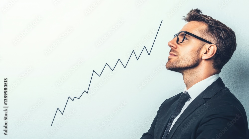 Businessman Analyzing Growth Chart in Modern Office Setting Businessman Analyzing Growth Chart in Modern Office Setting