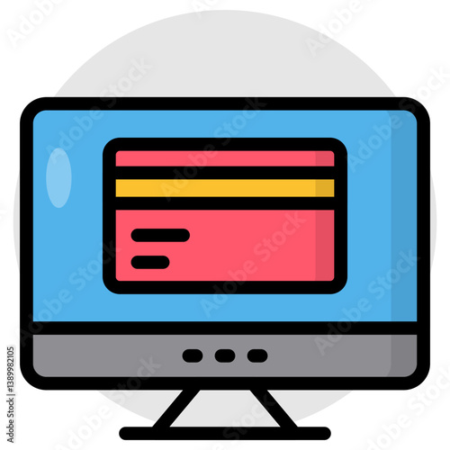     Card inside monitor, icon of online card payment 