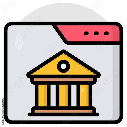 Bank building on webpage, concept of online banking icon