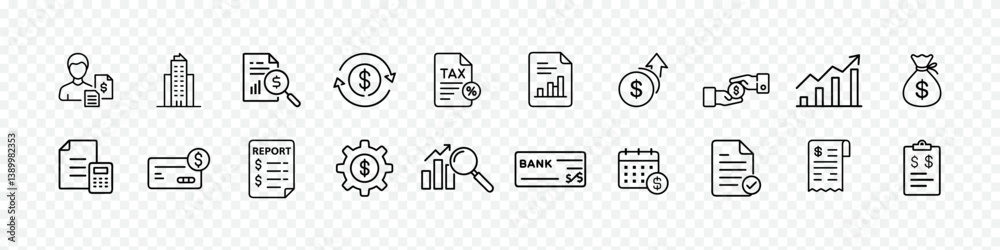 Accounting icon set, Finance and Banking Line Art Vector Icon Set ...