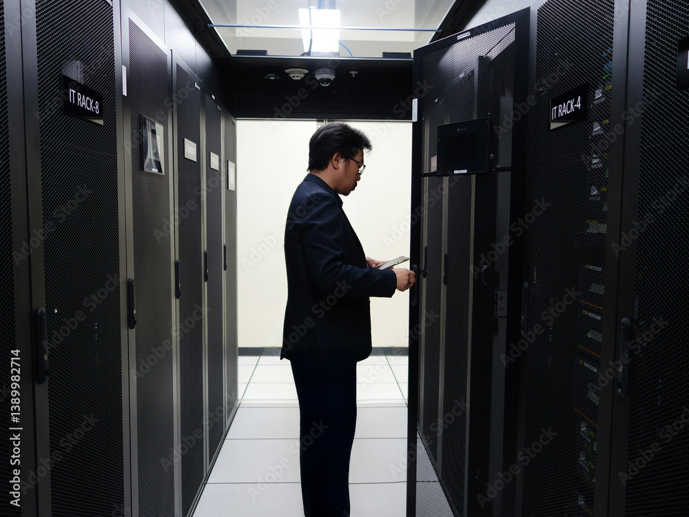 Professional IT Technician Working in Data Center