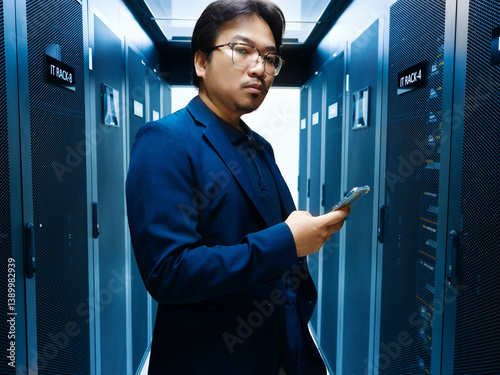 Obraz na płótnie Professional IT Specialist in Server Room Environment w salonie