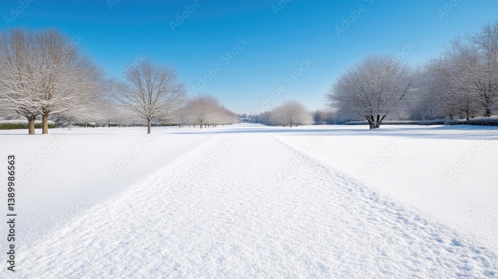 custom made wallpaper toronto digitalSnow-covered Path Winter Trees Serene Landscape High-resolution Vivid Lighting Wide Angle Perspective Untouched Surface Peaceful Scene Blue Sky Background Crisp White Mood Ideal for Calendar Designs
