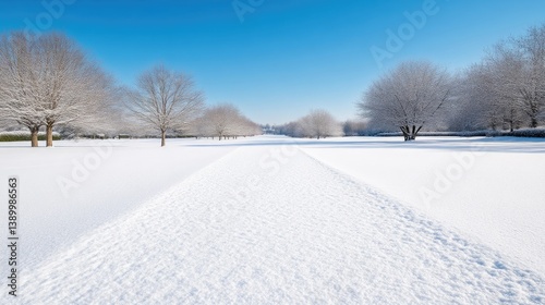 Wallpaper Mural Snow-covered Path Winter Trees Serene Landscape High-resolution Vivid Lighting Wide Angle Perspective Untouched Surface Peaceful Scene Blue Sky Background Crisp White Mood Ideal for Calendar Designs Torontodigital.ca