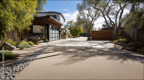Striking Decomposed Granite Modern Driveway Installation Creating Durable, Elegant Entrances and Enhancing Outdoor Curbside Aesthetics