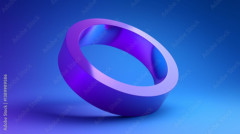 Purple torus floating on blue background with subtle gradient lighting Purple torus floating on blue background with subtle gradient lighting