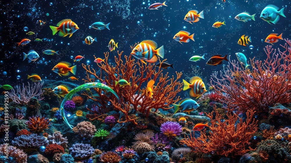 Naklejka premium Fish images, fish in the aquarium, Lots of colorful fishes swimming in the water 