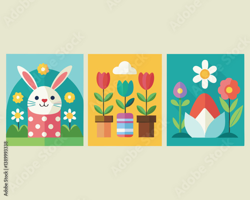 Easter Flowers and Bunny Illustration. Springtime Celebration