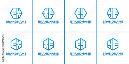 Letters EX XE EY YE Hexagon Logo Set, symbolizing structure, balance, and unity
