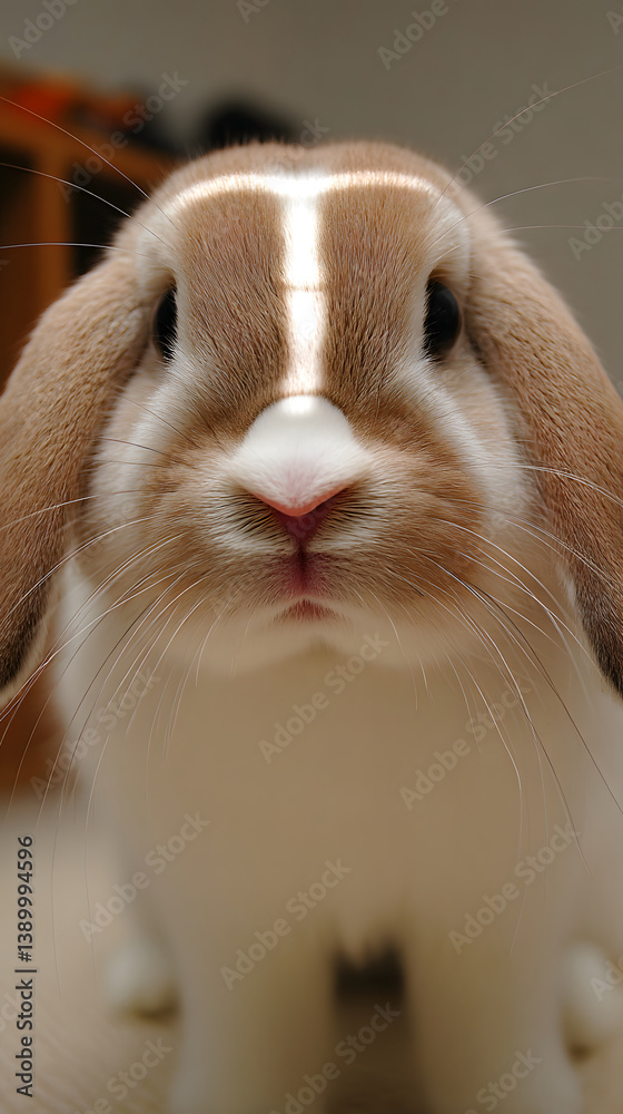 A charming bunny gazes with innocence, highlighting its unique white stripe.