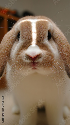 Obraz na płótnie A charming bunny gazes with innocence, highlighting its unique white stripe. w salonie
