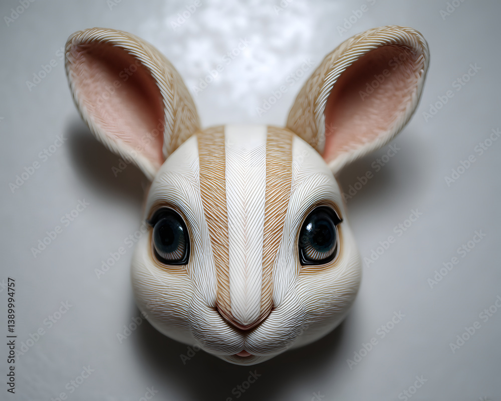 A playful rabbit figurine featuring a unique white stripe on its forehead, evoking joy and curiosity.