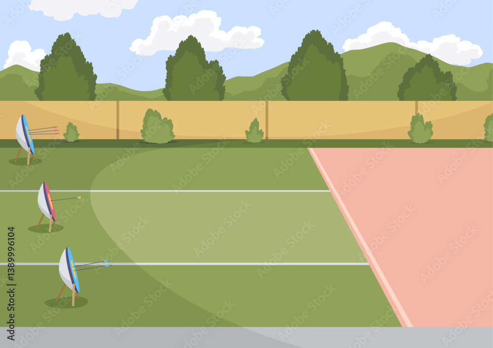 Archery practice or training. Successfully hitting the targets. Vector artwork depict success, achievement or accomplishment