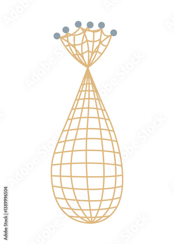 Obraz na płótnie Fish net icon, isolated fishnet and fish scoop. Mesh tool used for catching. Device for safely transferring fish from one container to another or water. Vector cartoon illustration w salonie