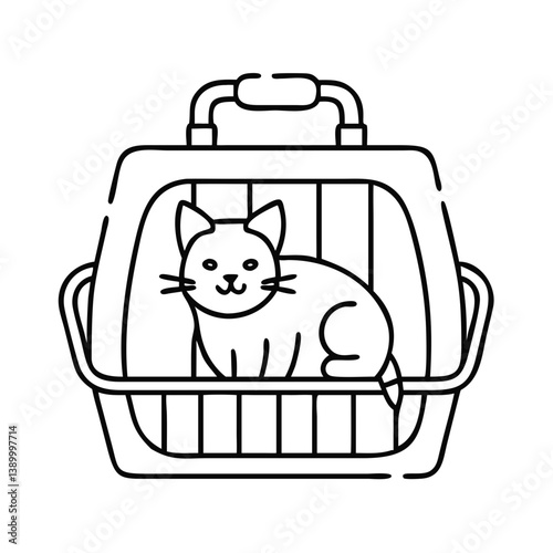 Cat in a carrier, safe mood, suitable for stories about health, safety of transporting cats