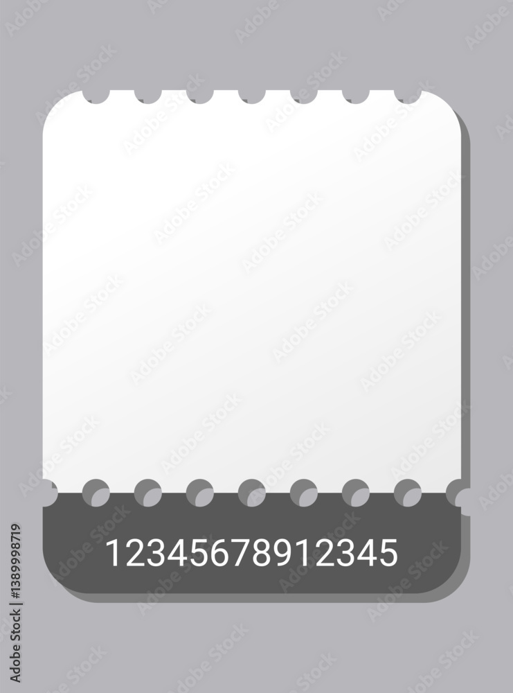 Empty ticket template. Blank concert ticket or lottery coupon. Event coupon or cinema movie theater card. Festival or circus paper empty flyer. Vector isolated illustration