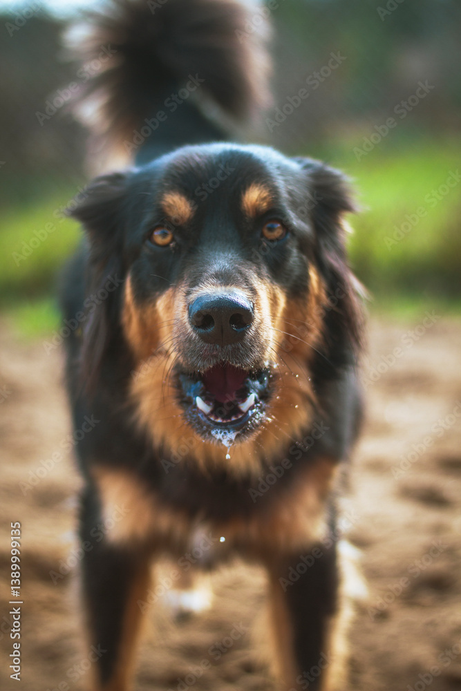 Fototapeta premium Smiling Hovawart dog ready to play.