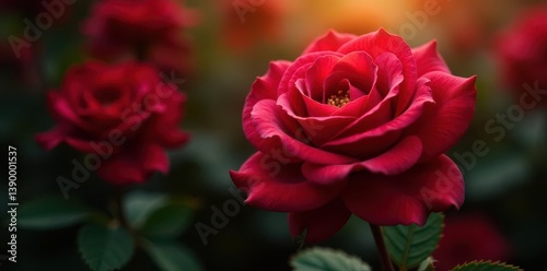 Deep crimson rose leaf, intricate vein patterns, sunlight , natural, bloom, close up