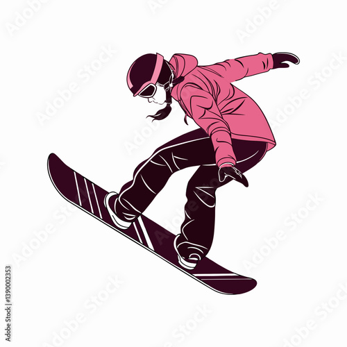 girl in pink and black clothes snowboarding (1)