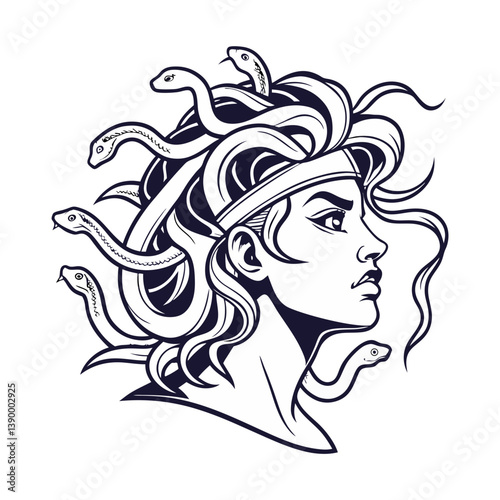 woman with snakes on head medusa the mythical got vector illustration
