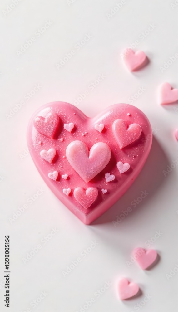 Obraz premium Pink heart-shaped candy, Valentine's Day treat White background , celebration, white