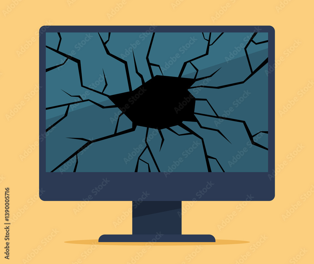 Broken monitor. Broken monitor screen. Broken TV. Flat style graphics. Broken device. Malfunction. Broken glass. Broken monitor. Broken monitor screen. Broken TV. Flat style graphics. Broken device. Malfunction. Broken glass.