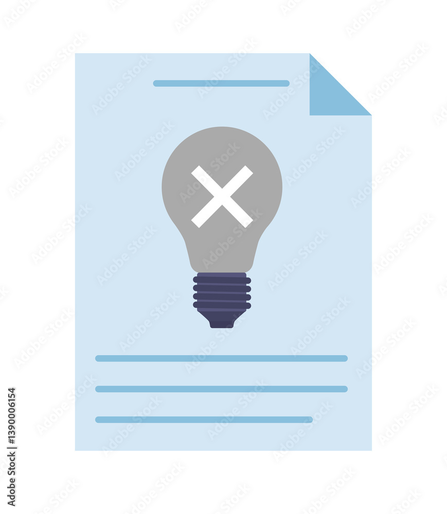Illustration of a document featuring a gray light bulb with a white Illustration of a document featuring a gray light bulb with a white