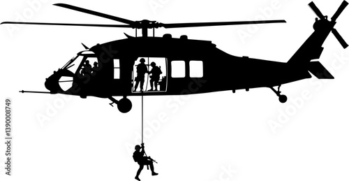 Black Hawk Helicopter Silhouette – Military Utility Vector Illustration