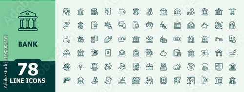 Bank related icon. Containing pay, money, finance, payment, investment, financial and more. Minimalist vector collections. Wealth icon set in linear style. Art and illustration.