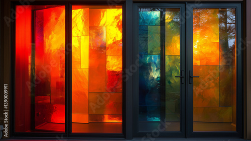 Discover energetic entrances with vivid front door glass revealing a lively spectrum of design contrasts