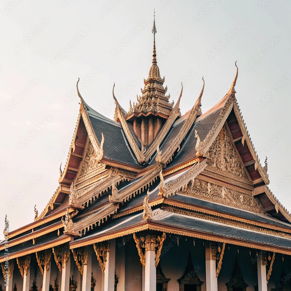 Naklejka premium Ornate golden temple structure with intricate detailing