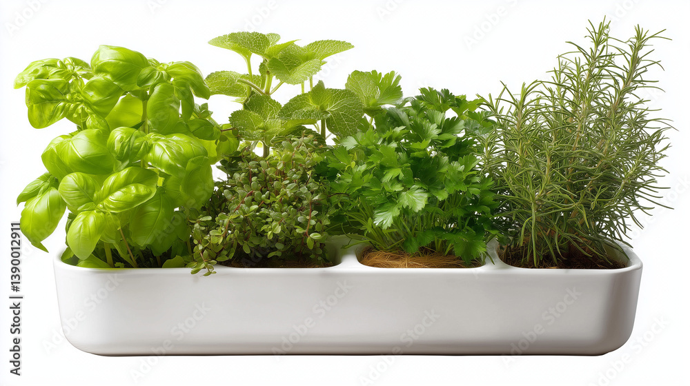 Fototapeta premium Transform Your Kitchen with a Countertop Herb Garden Planter Isolated on a Clean White Background