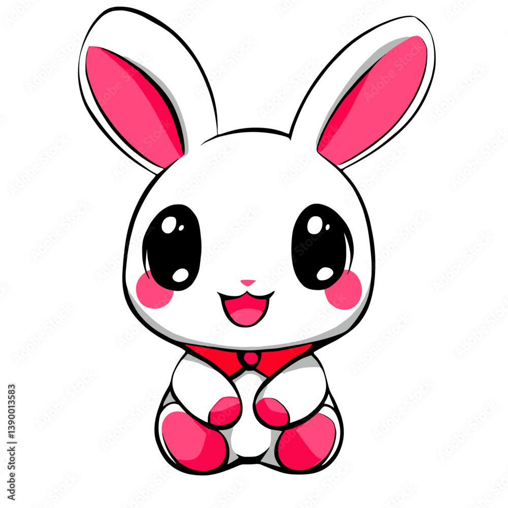 Cute cartoon rabbit character with pink accents smiling joyfully in a playful pose
Cute cartoon rabbit character with pink accents smiling joyfully in a playful pose