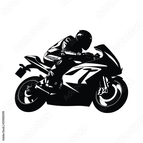 Moto rider pose black silhouette of simple minimal vector