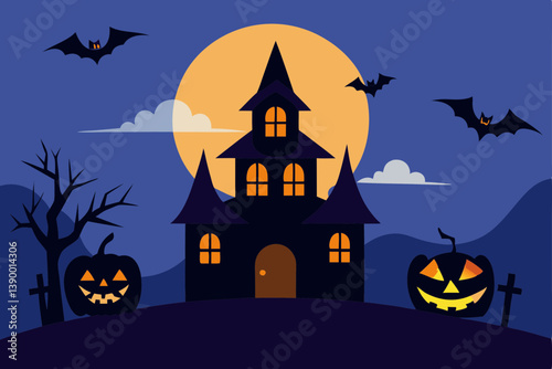 Halloween background with pumpkin and bats