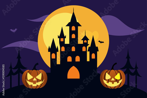Halloween background with pumpkin and bats