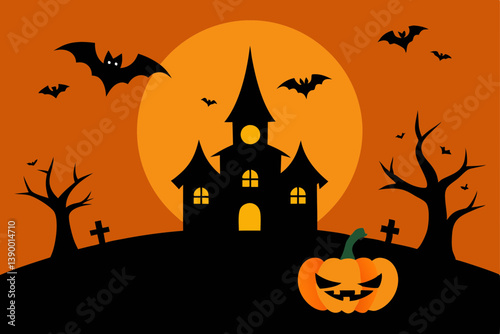halloween background with pumpkin and bats