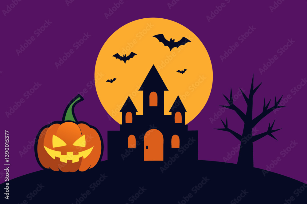 Halloween background with pumpkin and bats Halloween background with pumpkin and bats