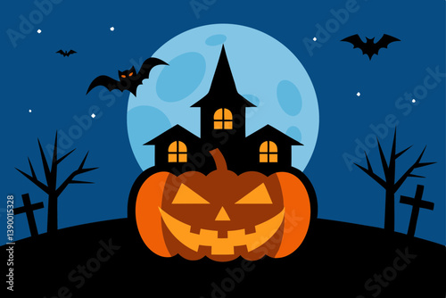 halloween background with pumpkin and bats