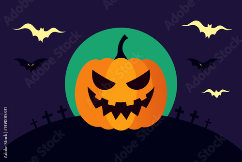 halloween background with pumpkin and bats