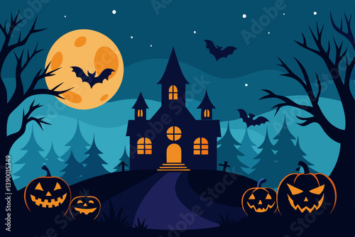 halloween background with pumpkin and bats