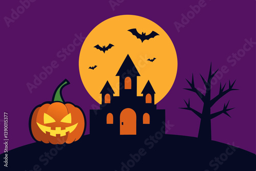 Halloween background with pumpkin and bats