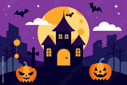 halloween background with pumpkin and bats