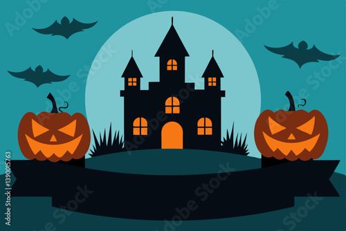 halloween background with pumpkin and bats