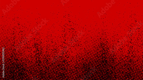 Stained red grunge background with halftone dots.