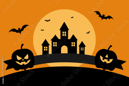 halloween background with pumpkin and bats