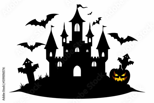 halloween pumpkin and bats