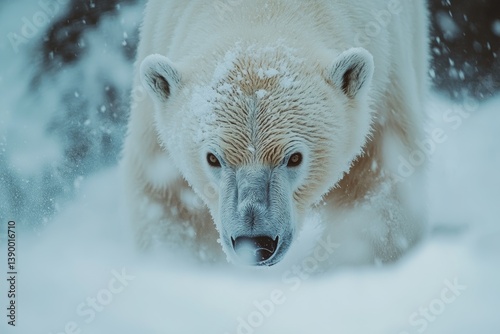 High Resolution Close-up Photograph of a Majestic Wild Polar Bear Walking in Fresh Snow