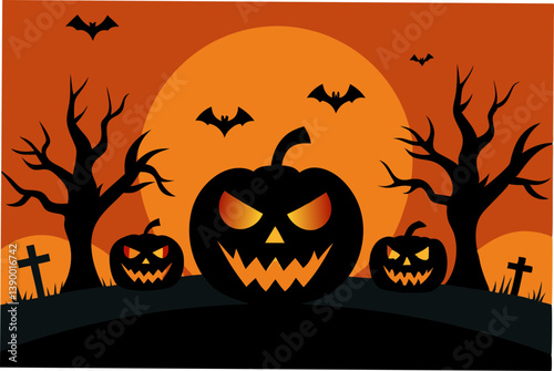 halloween background with pumpkin and bats