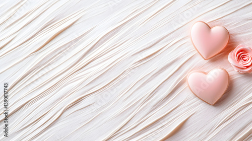 Pink hearts and rose on textured background for romantic, love concept, wedding decoration, Valentine's Day, anniversary, sweet moments, affection, tenderness, emotional connection, love concept